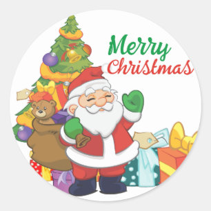 Adesivo Redondo Árvore de Natal Santa Claus Feliz Natal