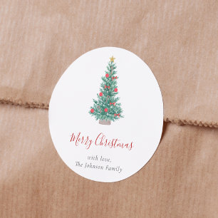 Adesivo Redondo Árvore de Natal Simples Festiva em Aquarela