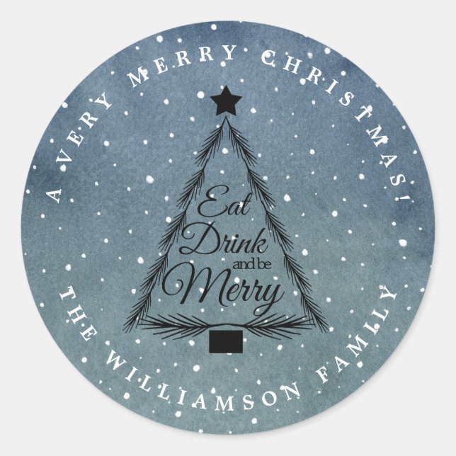 Adesivo Redondo Árvore de Natal Snowfall Blue Envelope Seal (Frente)