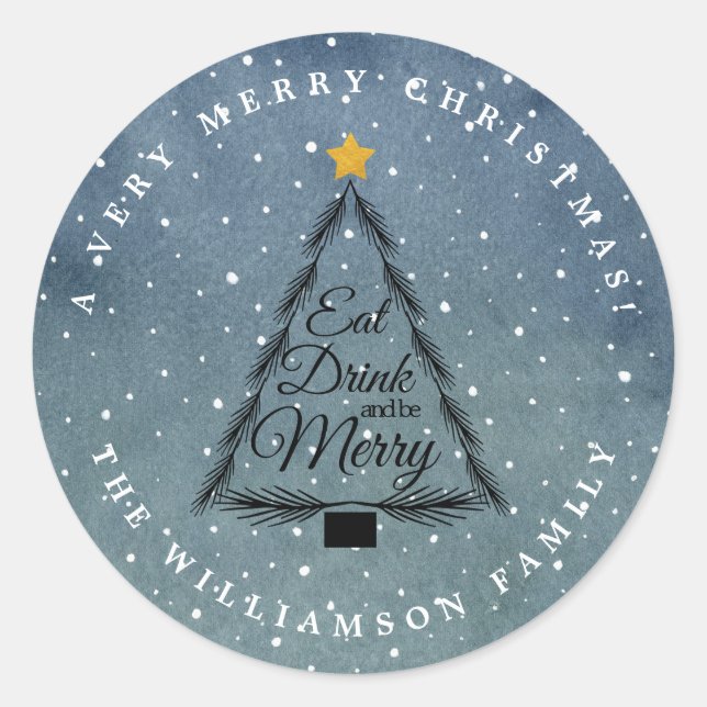 Adesivo Redondo Árvore de Natal Snowfall Blue Envelope Seal (Frente)