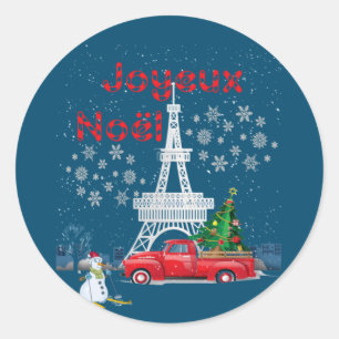 Adesivo Redondo Árvore de Natal Torre Eiffel Paris - Caminhão Verm