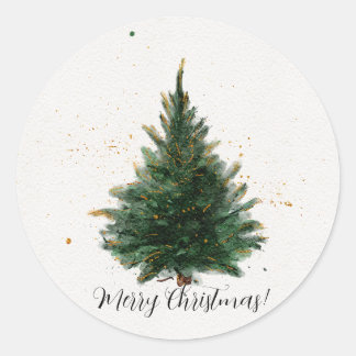 Adesivo Redondo Árvore de Natal Tradicional de Aquarela