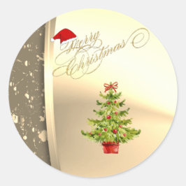 Adesivo Redondo Árvore de Natal Trendy, Santa Hat, Faux Dourado
