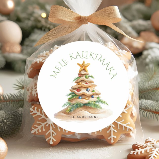 Adesivo Redondo Árvore de Natal Tropical Mele Kalikimaka (Criador carregado)