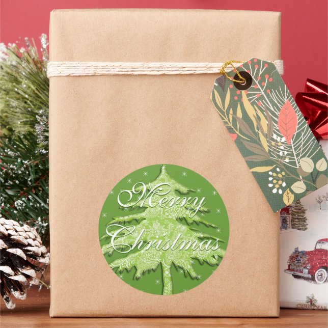 Adesivo Redondo Árvore de Natal Verde com Estrelas (Feriado)