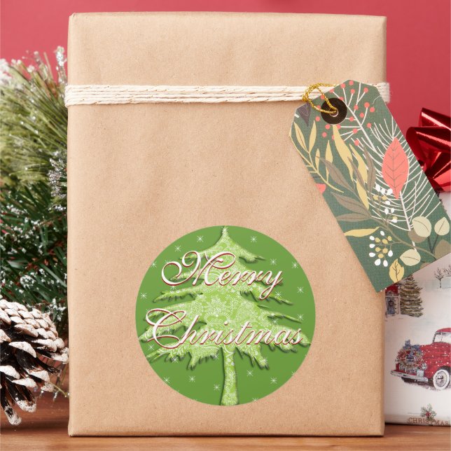 Adesivo Redondo Árvore de Natal Verde com Estrelas (Feriado)