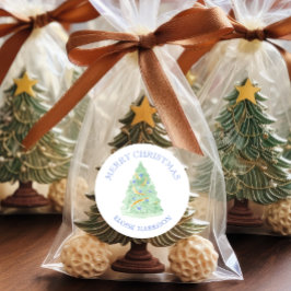 Adesivo Redondo Árvore de Natal Verde de Aquarela Avô