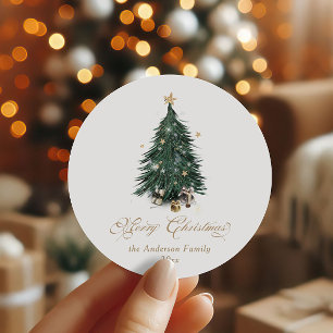 Adesivo Redondo Árvore de Natal verde dourada elegante