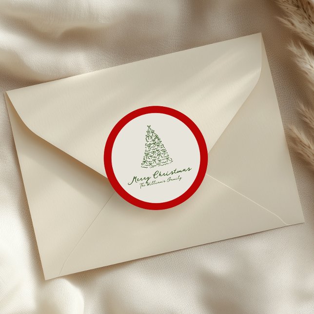 Adesivo Redondo Árvore de Natal Vermelha e Verde (Criador carregado)