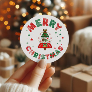Adesivo Redondo Árvore de Natal Vermelha e Verde Chic Festa de Nat