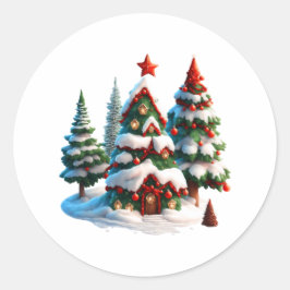 Adesivo Redondo Árvore de Natal, vinhetas de ano novo, arte de Nat