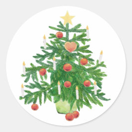 Adesivo Redondo Árvore de Natal Vintage com um Biscoito em Forma d