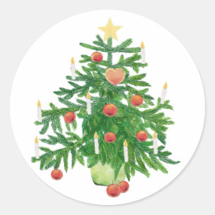 Adesivo Redondo Árvore de Natal Vintage com um Biscoito em Forma d