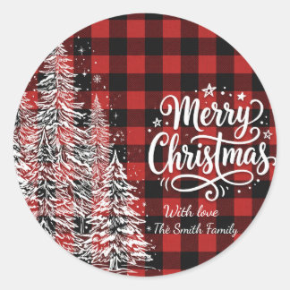 Adesivo Redondo Árvore de Natal Xadrez Buffalo Personalizada