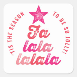Adesivo Redondo Árvore de Natal Xmas Ombre Rosa Falalalala Script 