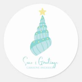 Adesivo Redondo Árvore de Shell dos Mares Costeiros e Saudações