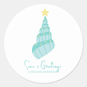 Adesivo Redondo Árvore de Shell dos Mares Costeiros e Saudações