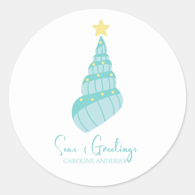 Adesivo Redondo Árvore de Shell dos Mares Costeiros e Saudações (Frente)