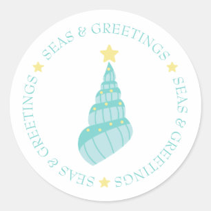 Adesivo Redondo Árvore de Shell dos Mares Costeiros e Saudações