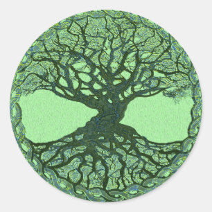 Adesivo Redondo Árvore de vida verde afortunada