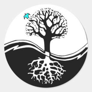 Adesivo Redondo Árvore de Yin Yang do preto & do branco da vida