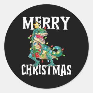 Adesivo Redondo Árvore do Dinossauro de Natal Rex Pajamas Feliz Ch
