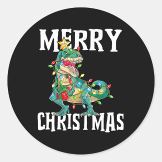 Adesivo Redondo Árvore do Dinossauro de Natal Rex Pajamas Feliz Ch