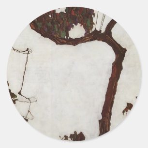 Adesivo Redondo Árvore do outono de Egon Schiele- com fúcsia