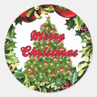 Adesivo Redondo Árvore Feliz de Natal no Vinheta Redonda Wreath