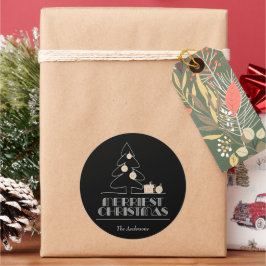 Adesivo Redondo Árvore Feliz de Natal Preto