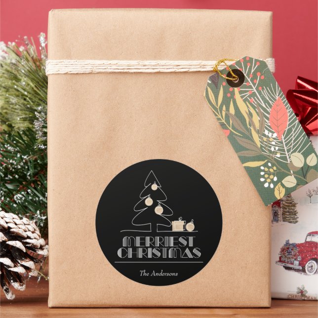 Adesivo Redondo Árvore Feliz de Natal Preto (Feriado)