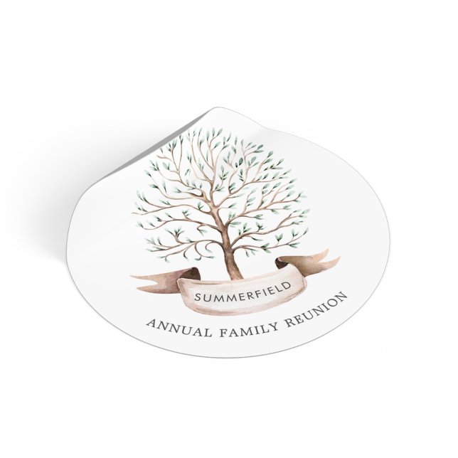 Adesivo Redondo Árvore Genealógica da Reunião Anual Familiar (Family Reunion Genealogy Tree Custom Sticker)