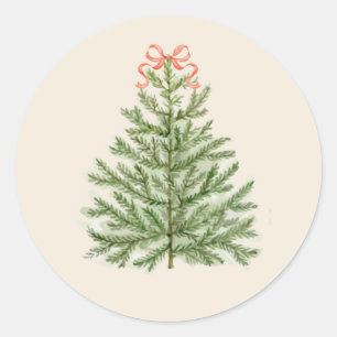Adesivo Redondo Árvore Natal de Aquarela com Arco Vermelho