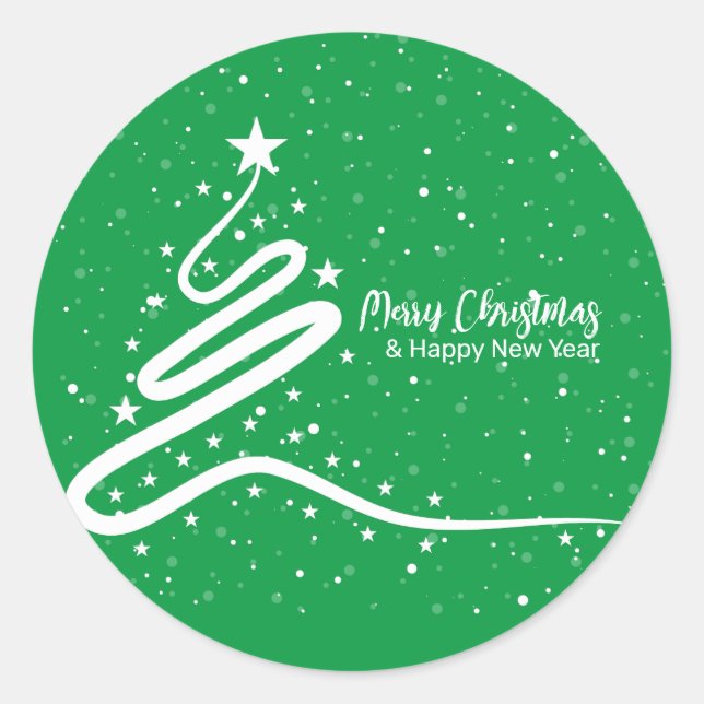 Adesivo Redondo Árvore Natal e Pau Clássico de Neve (Frente)