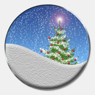 Adesivo Redondo Árvore Natal E Vinheta De Férias De Neve