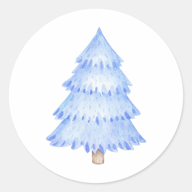 Adesivo Redondo Árvore natalina azul de inverno (Frente)