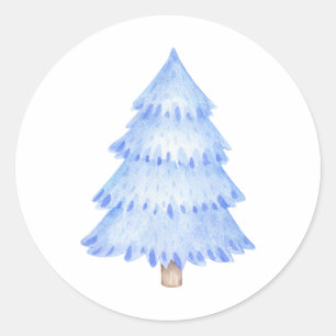 Adesivo Redondo Árvore natalina azul de inverno