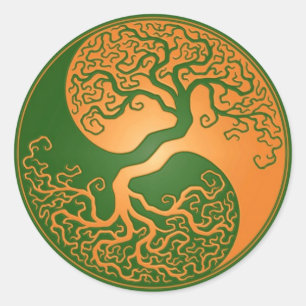 Adesivo Redondo Árvore ouro Green Yin Yang