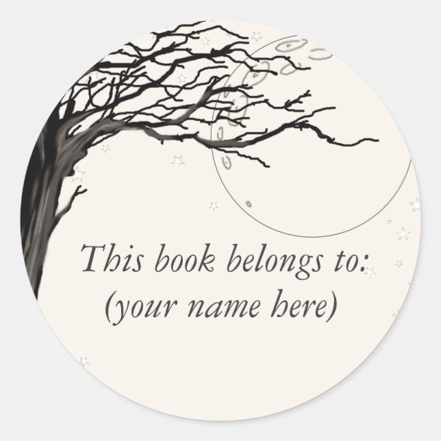 Adesivo Redondo Árvore, qualidade de jornal antiga (Frente)