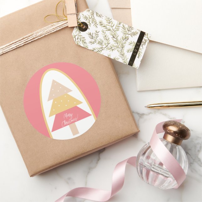 Adesivo Redondo Árvore Rosa Feriada Fresca (Presentear)