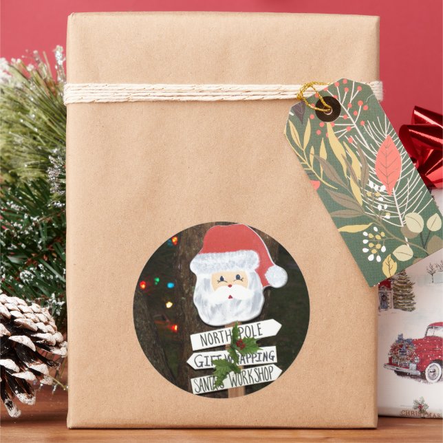 Adesivo Redondo Árvore Santa Claus Luz o Polo Norte (Feriado)