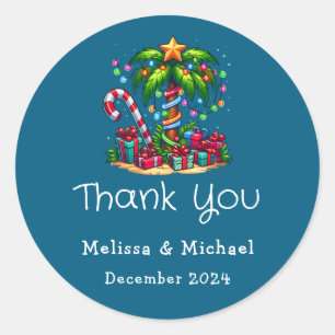 Adesivo Redondo Árvore Tropical De Palma De Natal Obrigado