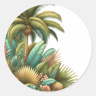 Adesivo Redondo Árvore Tropical De Summer Palm E Folhas