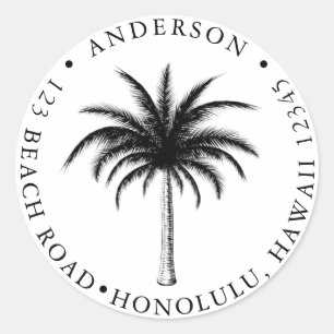 Adesivo Redondo Árvore Tropical Palm Modern Return Address Classic
