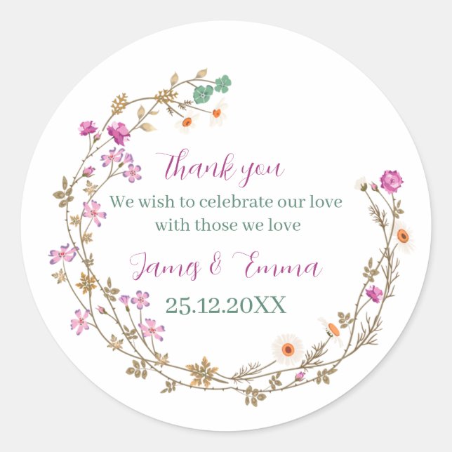 Adesivo Redondo Árvore Verde Elegante Deixa Casamento Personalizad (Frente)