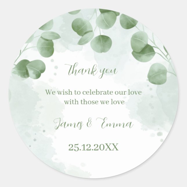 Adesivo Redondo Árvore Verde Elegante Deixa Casamento Personalizad (Frente)