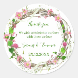 Adesivo Redondo Árvore Verde Elegante Deixa Casamento Personalizad