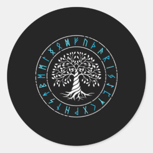 Adesivo Redondo Árvore Yggdrasil Da Vida Runas Vikingues Mitologia