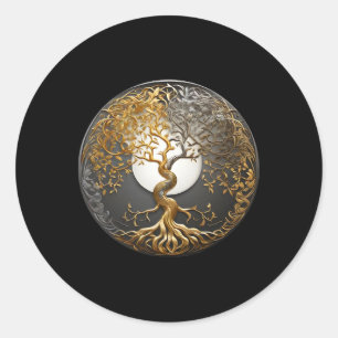Adesivo Redondo Árvore Yin Yang Da Vida Símbolo Budista Taoísta Me