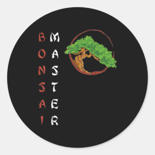 Adesivo Redondo árvores da miniárvore do nascer do sol da bonsai